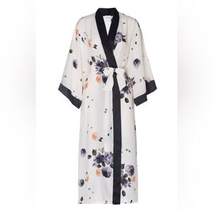 Helena Quinn Silk Charmeuse Long Silk Robe Garden Floral Print Robe Size XS